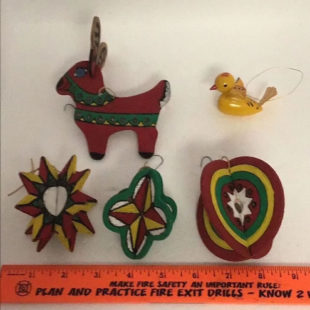 Set a five vintage wooden ornaments
